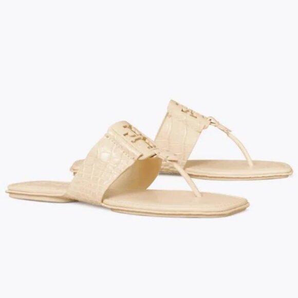 Tory Burch CROC EMBOSSED Georgia Sandal New Cream MANY SIZES - Picture 6 of 6